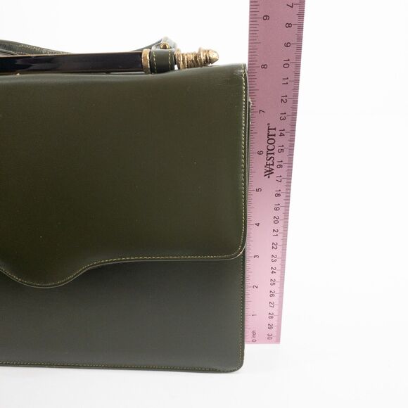Vintage Handbag Purse Forest Green Gold Accents Zipper Pocket Inside 9" X 8" X 3 - Picture 15 of 15